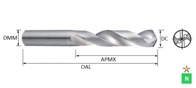 9.8mm 5xD ALU-XP Carbide Through Coolant Drill